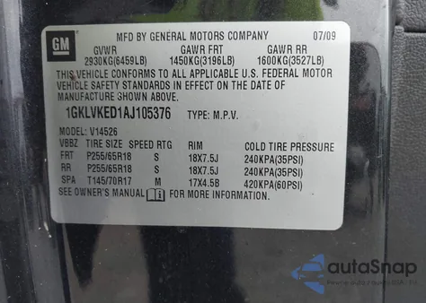 2010 GMC Acadia Sl from USA, damaged, VIN 1GKLVKED1AJ105376